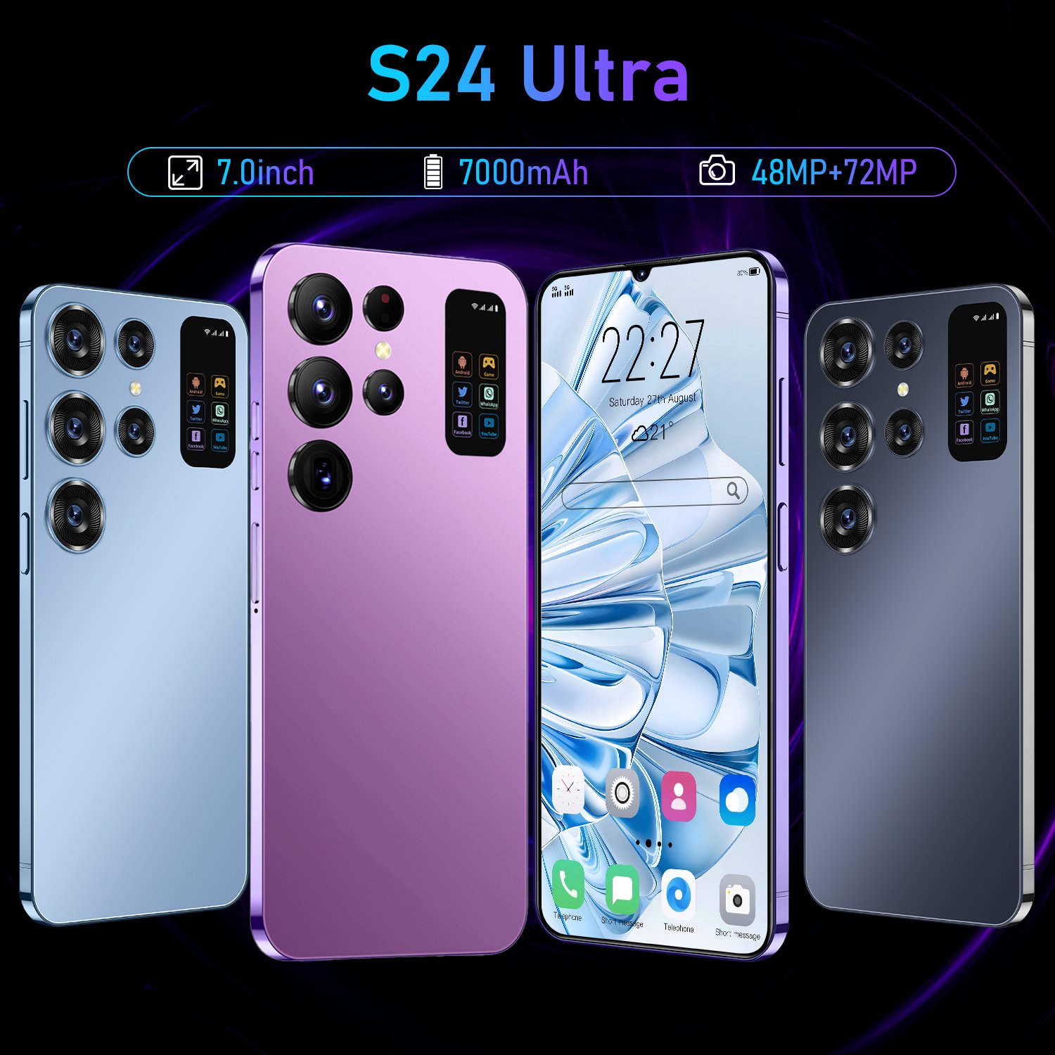 Mobiele Telefoon Smartphone S24 Ultra 16Gb + 512Gb Smartphone 7Inch Ontgrendeld Dual Card 5G Telefoons Android 13.0 Mobiele Tele